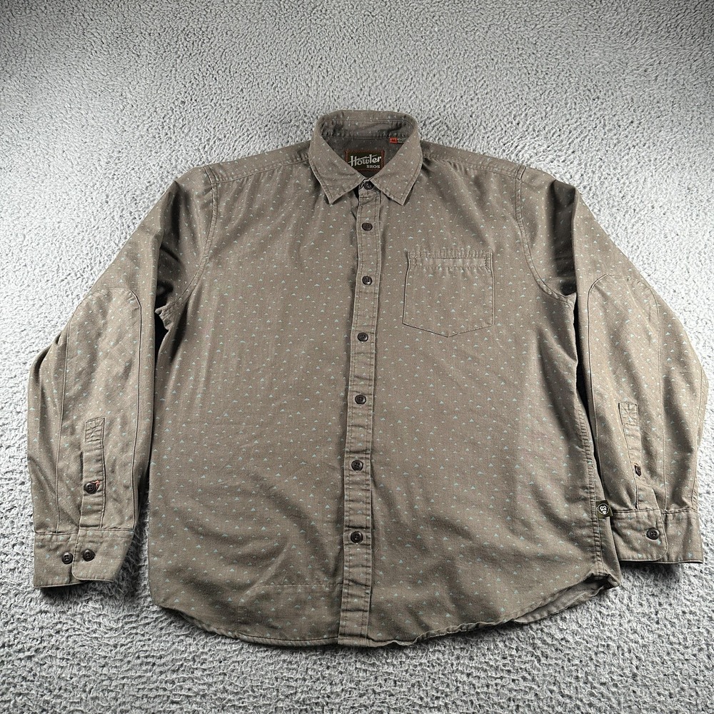 Howler Bros Shirt Mens M Brown Geometric Cotton Blend Long Sleeve Button Up